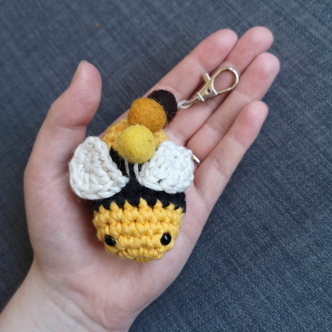 Bee Keyring Soft Crochet Bumble Bee Keychain Etsy