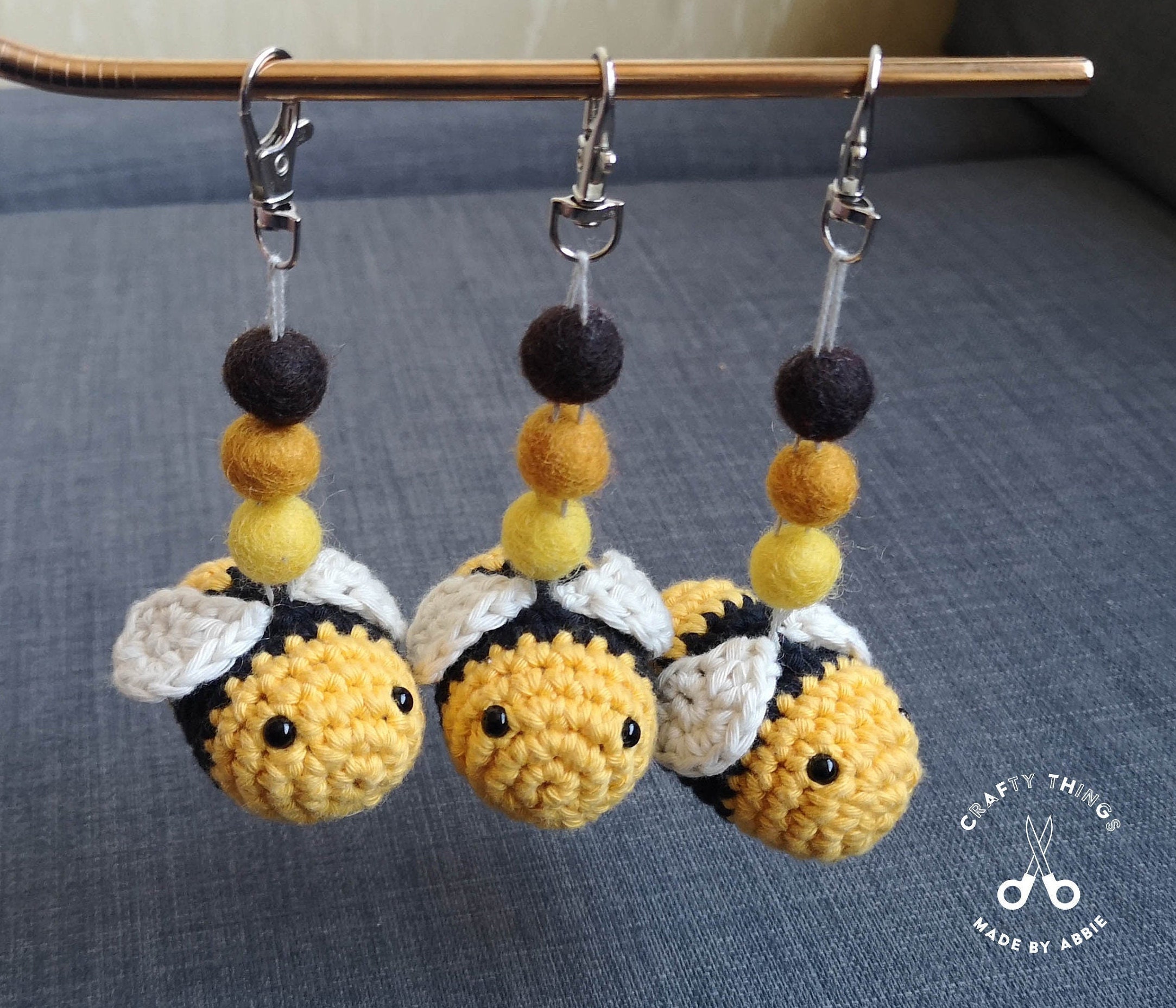 Bee Keyring Soft Crochet Bumble Bee Keychain Etsy