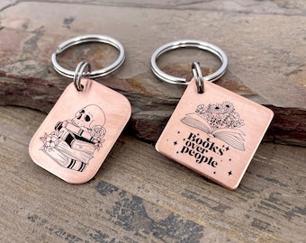 Books Over People Keychain | Floral Book Keychain | Laser Engraved Book Lover Keychain | Booktok Keychain