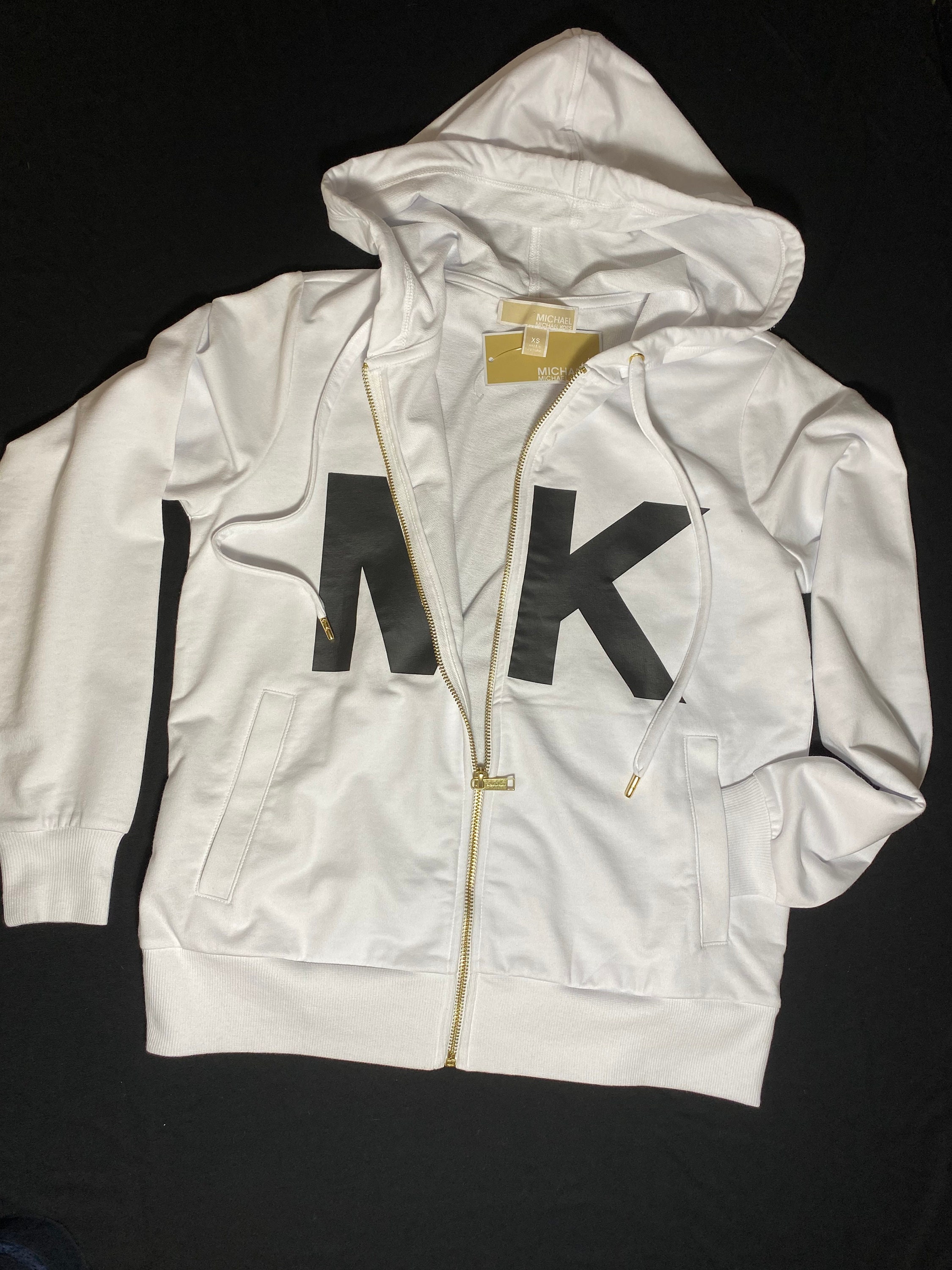 Authentic. Michael Kors women white MK logo full zipper hoodie | Etsy