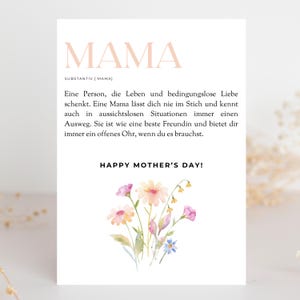 Tarjeta elegante para el Día de la Madre | Tarjeta de felicitación del Día de la Madre | Definición de mamá | con flores en formato DIN A6