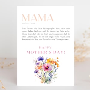 Stilvolle Muttertagskarte | Grußkarte zum Muttertag | Definition Mama | mit Blumen im Format DIN A6