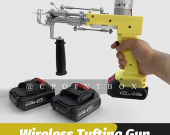 Nouveau pistolet à touffeter sans fil 2-en-1 Machine à touffeter les tapis à poils bouclés et bouclés (Jaune)