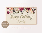 Samsung Frame TV Art | Happy Birthday, Custom Name, Floral Watercolor, Birthday Event Design, Digital Art Frame TV, Instant Download