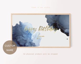 Samsung Frame TV Art / Feliz cumpleaños, Nombre personalizado, Tinta marina, Diseño de evento de cumpleaños para niños, Digital Art Frame TV, Descarga instantánea