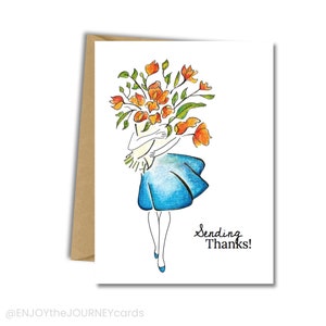 Sending Thanks Blank Greeting Card, A Bouquet of Thanks Blank Greeting Card, Flowers Thank You Blank Greeting Card, Thank You Greeting Card