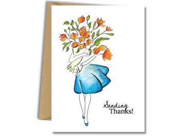 Sending Thanks Blank Greeting Card, A Bouquet of Thanks Blank Greeting Card, Flowers Thank You Blank Greeting Card, Thank You Greeting Card