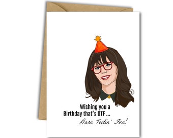 New Girl Birthday Card, Jessica Day 'Darn Tootin' Fun' Birthday Card, New Girl Happy Birthday Blank Greeting Card