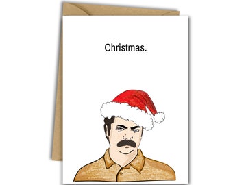 Ron Swanson Christmas Card, Funny Parks and Rec Card