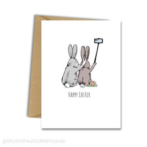 Oreilles de lapin de lapin de lapin selfie de Pâques; Drôle de carte de vœux vierge de Pâques