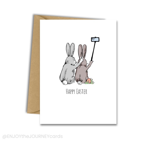 Easter Bunny Selfie Bunny Ears; Funny Easter Blank Greeting Card