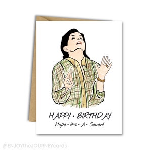 Cartão de feliz aniversário dos amigos Monica Geller, cartão de aniversário em branco com citação de Monica Geller '7'