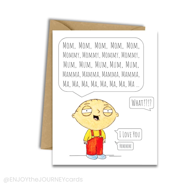 Family Guy Stewie Mother's Day Card, Funny Blank Family Guy Mother's Day Greeting Card, Stewie Griffin Mom Mum Ma Happy Mother's Day Card