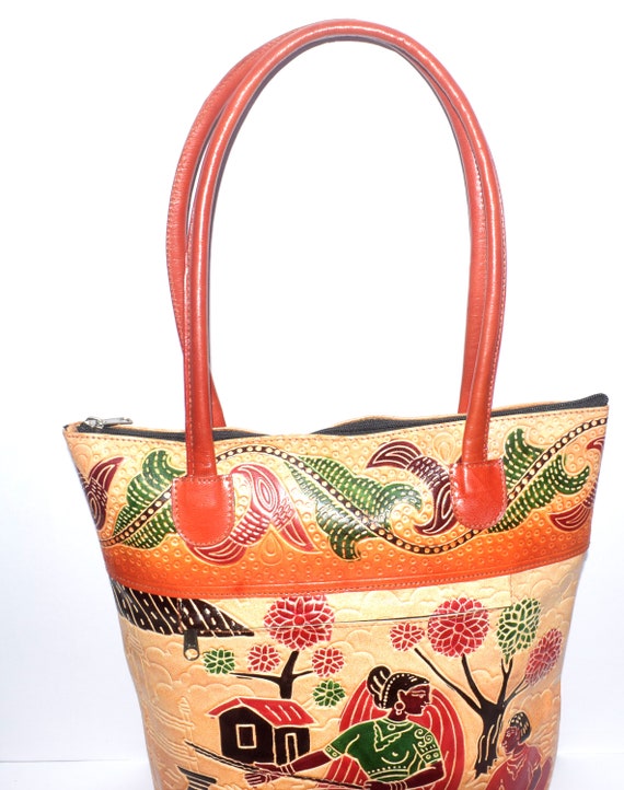 Genuine Leather Shantiniketan Clutch Bag purse Indiahandmade