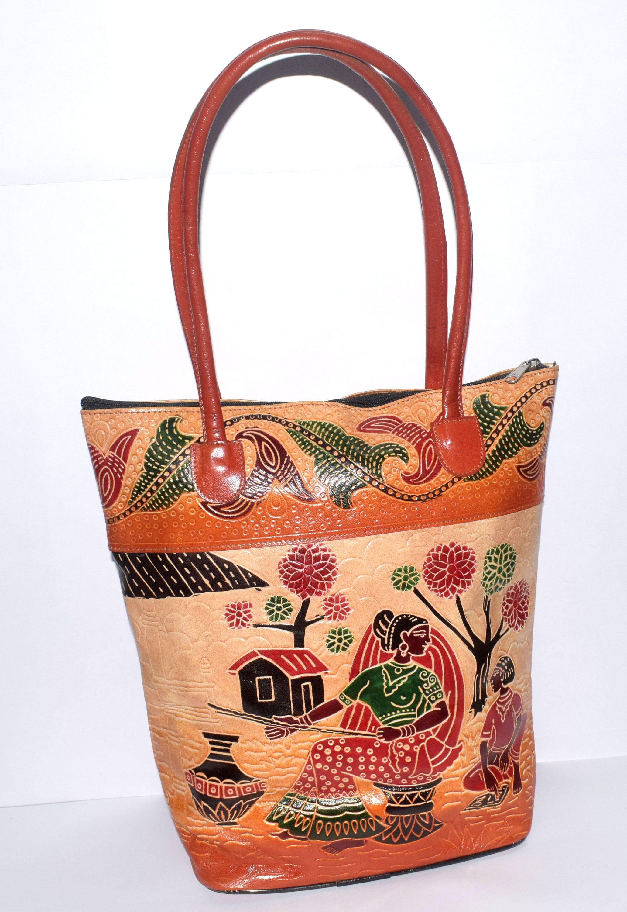 Buy Crafts of India Shantiniketan Leather Multicolour Shoulder Bag at  Amazon.in