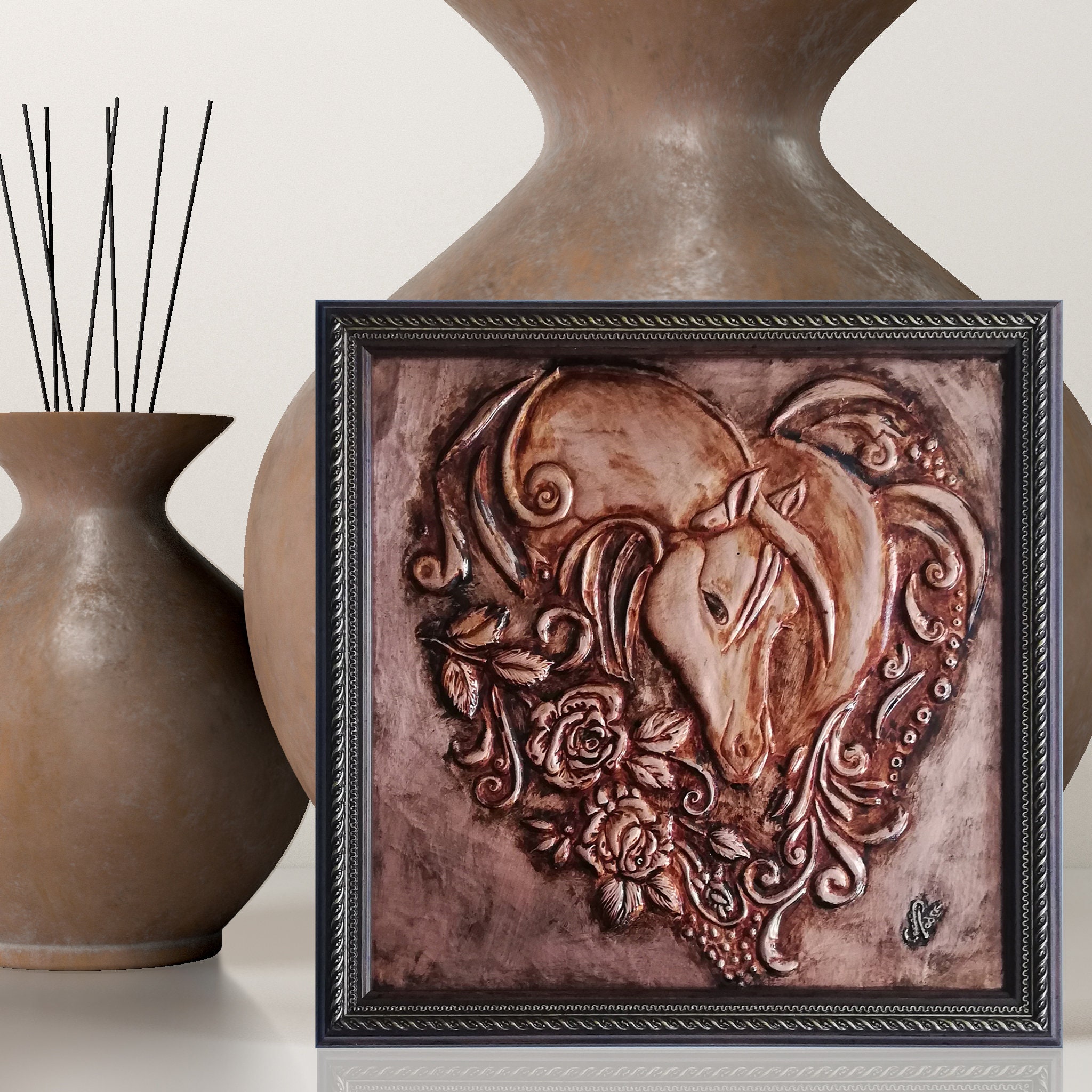 Hand Drawn & Embossed Copper Artwork of a Decorated Horse. Etsy