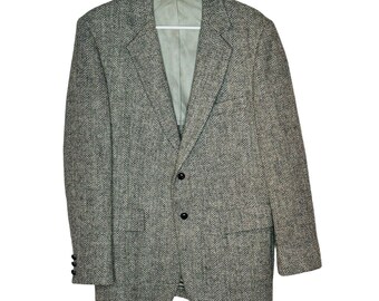 1950/60s Harris Tweed Gray Herringbone Sport Coat Size 42R Blazer Suit Jacket