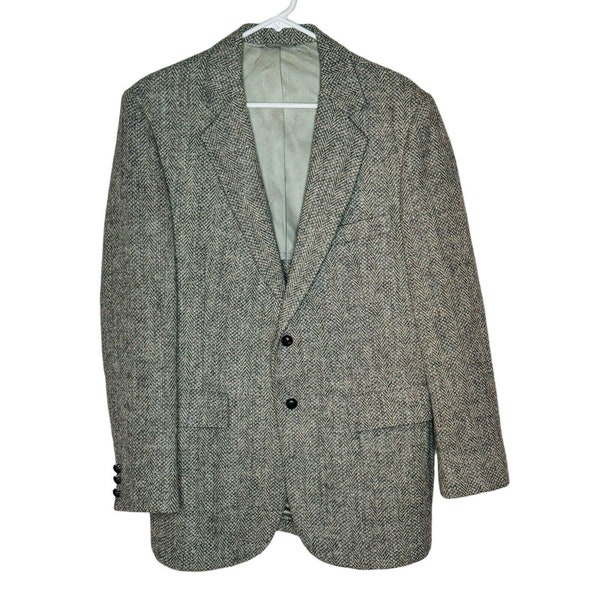 1950/60s Harris Tweed Gray Herringbone Sport Coat Size 42R Blazer Suit Jacket