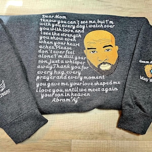 Moletom bordado de filho no céu para mãe, presente memorial com carta e foto personalizada, moletom bordado,