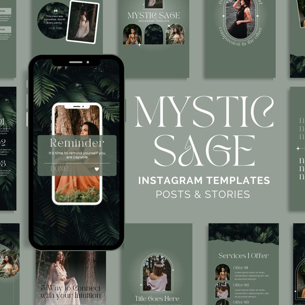 Mystic Sage Green Instagram Template, IG Feed Engagement, Earthy Social Media, Mystical Canva Templates, Spiritual, Wellness, Manifestation