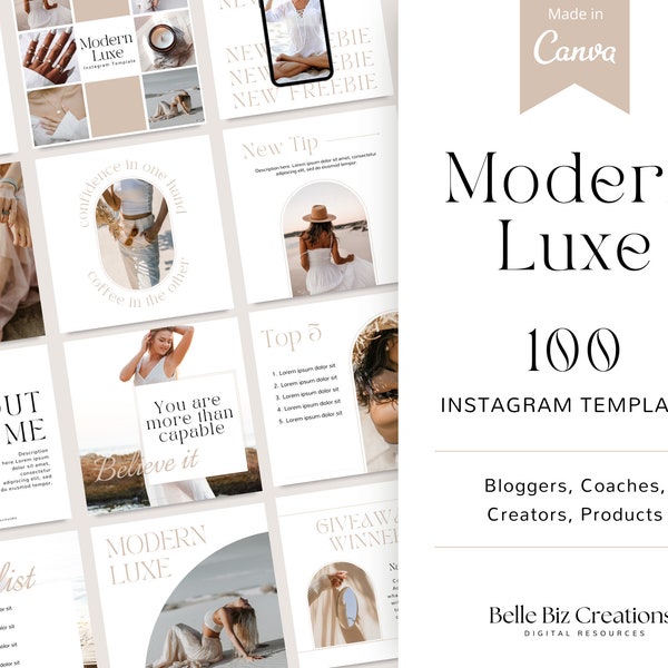 Modello Instagram White Luxe, modelli Canva di lusso, social media Boho chic, citazioni creative per Instagram, branding di fascia alta, minimalista