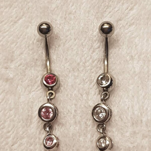 Belly Bars 3 Gem Dangly Stainless Steel