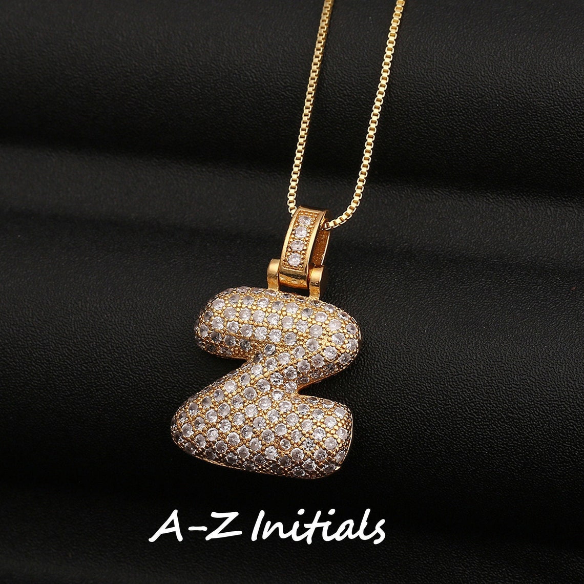 Personalized Bubble Letter Necklace Bling Icy Initial Etsy
