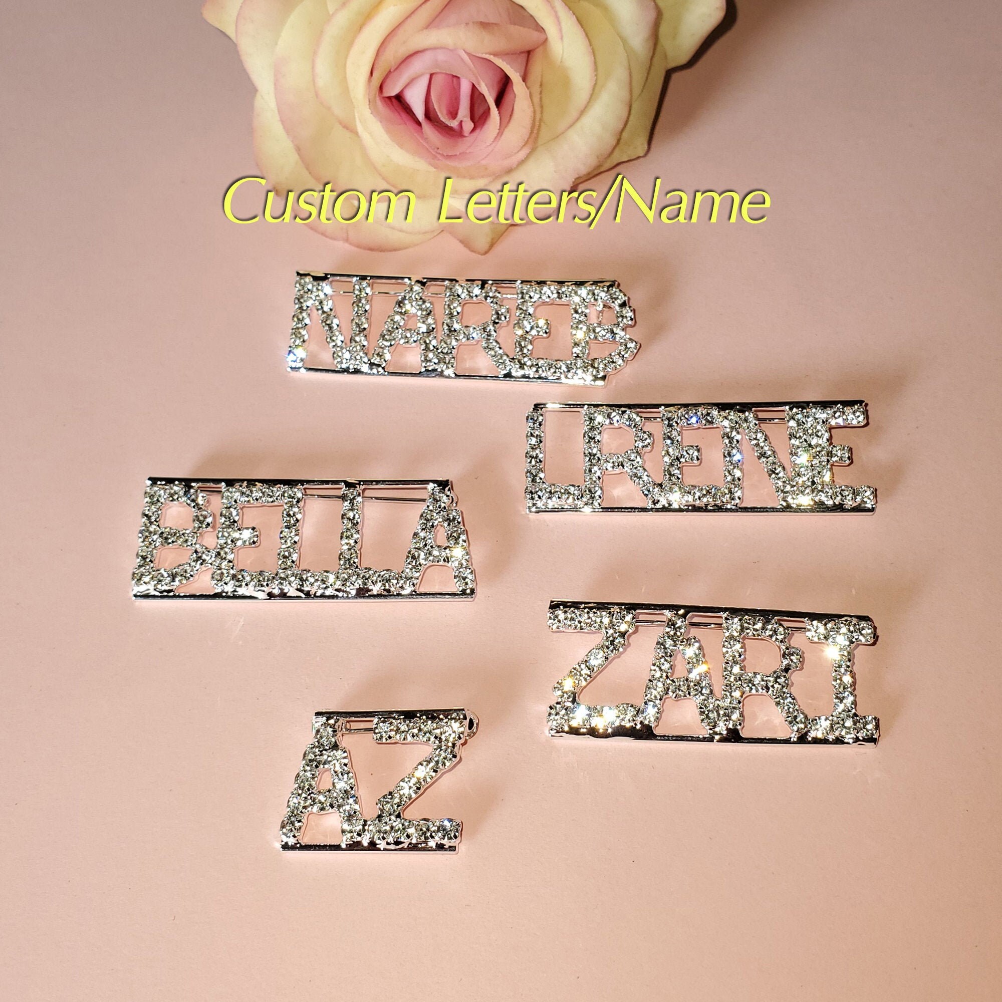 Custom Letters Brooch Pins Handmade Bling Brooch Pin Word Etsy
