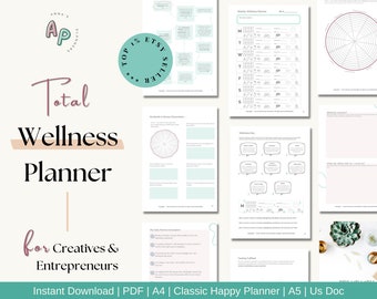 Wellness Planner Printable, Wheel Of Life Tracker, Daily Wellness Tracker, Self Care Tracker, Mental Health Tracker, Mood Tracker,