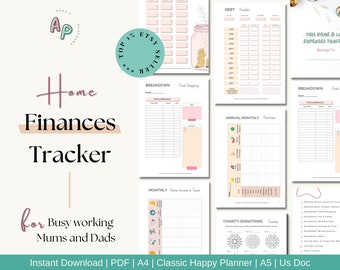Home Finance and Bill Organiser Planner and Tracker Printable, Income Tracker, Income and Expenses Tracker, Bill Tracker, Food Tracker
