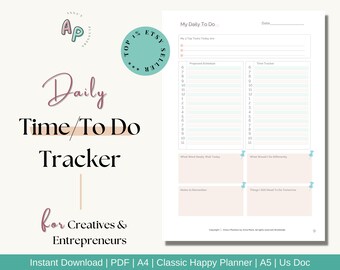 Daily To Do Planner Printable, Daily Task Tracker, Time Tracker, Daily Review, Productivity Planner, Everyday Planner, Daily Schedule