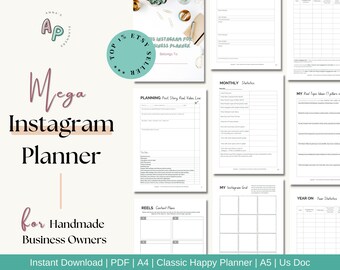 Instagram Planner Tracker & Workbook, Grow your Instagram Following Planner Printable, Instagram Content Planner, Social Media Planner