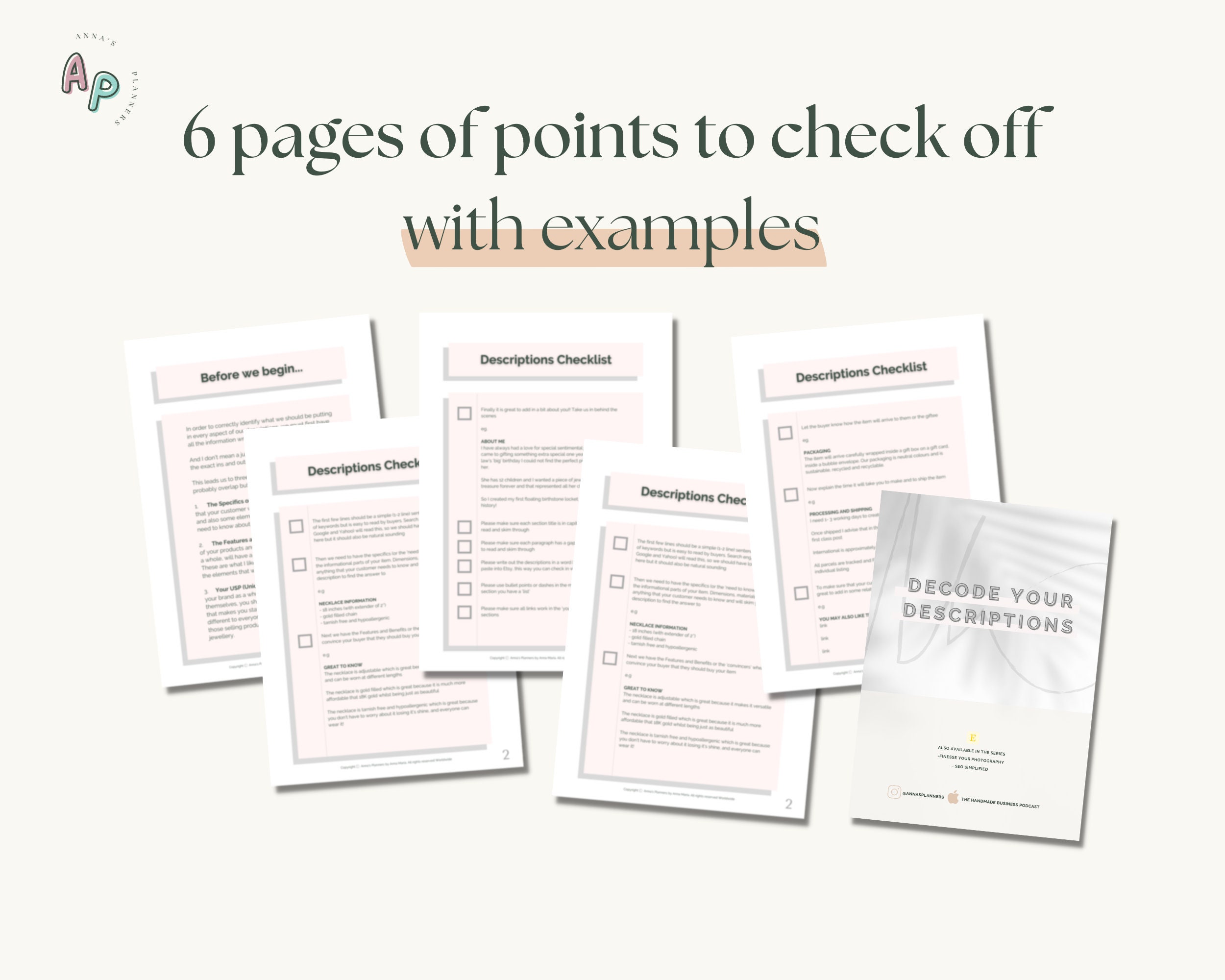 Etsy Descriptions Checklist Printable, Descriptions Template, Etsy Shop