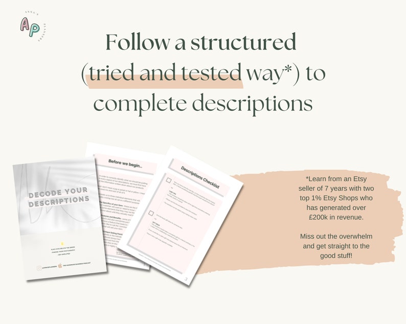 Etsy Descriptions Checklist Printable, Descriptions Template, Etsy Shop Workbook, Etsy Seller