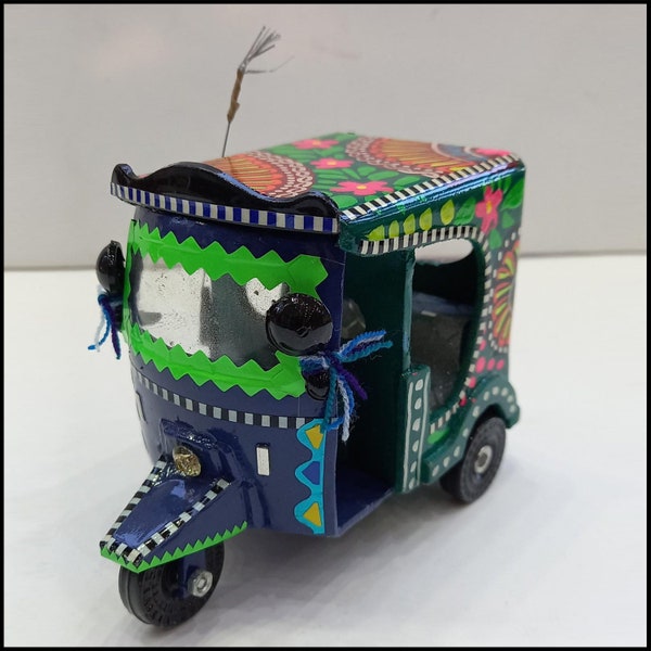 Truck Art Rickshaw/Pakistani Hand painted Tuk Tuk/Homedecor/Multicolour Rickshaw/Best Christmas Gift item/Miniature Model (W-10cm:H-9cm)