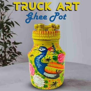 Hand-Painted Truck Art Ghee Pot | 2kg Capacity | Traditional Pakistani Decor | 21cm