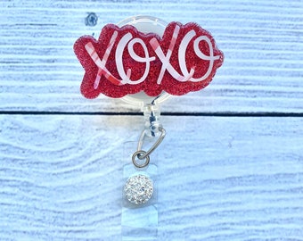 XOXO Glitter Acrylic Badge Reel – Valentine's Day Nurse Gift