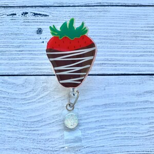 Chocolate Covered Strawberry Badge Reel - Valentine&#39;s Day Badge Reel - Cute Badge Reel - Nurse Badge Reel - Glitter Badge Reel - Love Badge