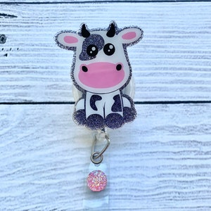 Cute Sitting Cow Badge Reel - Cow Badge Reel - Animal Badge Reel - Cute Badge Reel - Nurse Badge Reel - Glitter Badge Reel - Medical Badge