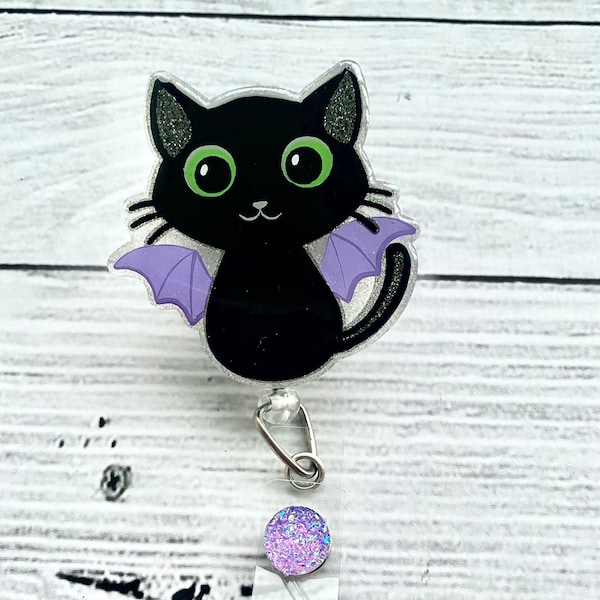 Bat Cat Badge Reel - Halloween Badge Reel - Funny Badge Reel - Glitter Badge Reel - Nurse Badge Reel - Cute Badge Reel -Medical Badge