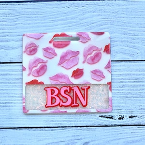 Kisses Horizontal Badge Buddy - Valentines Day Badge Buddy -Custom Badge Buddy - Badge Buddy Glitter - Cute Badge Buddies -Extended Size