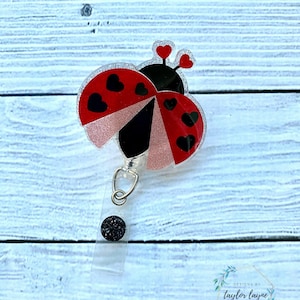 Love Bug Badge Reel- Valentine&#39;s Day Badge Reel- Nurse Badge Reel- Teacher Badge Reel - Cute Badge Reel - Glitter Badge Reel - Nurse Gift