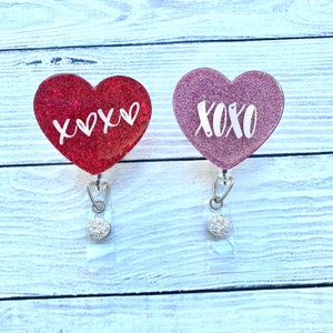 XoXo Heart Badge Reel - Valentine&#39;s Day Badge Reel - Cute Badge Reel - Nurse Badge Reel - Glitter Badge Reel - Love Badge Reel