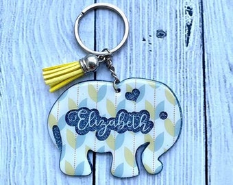 Personalized Elephant Keychain – Acrylic Name Tag