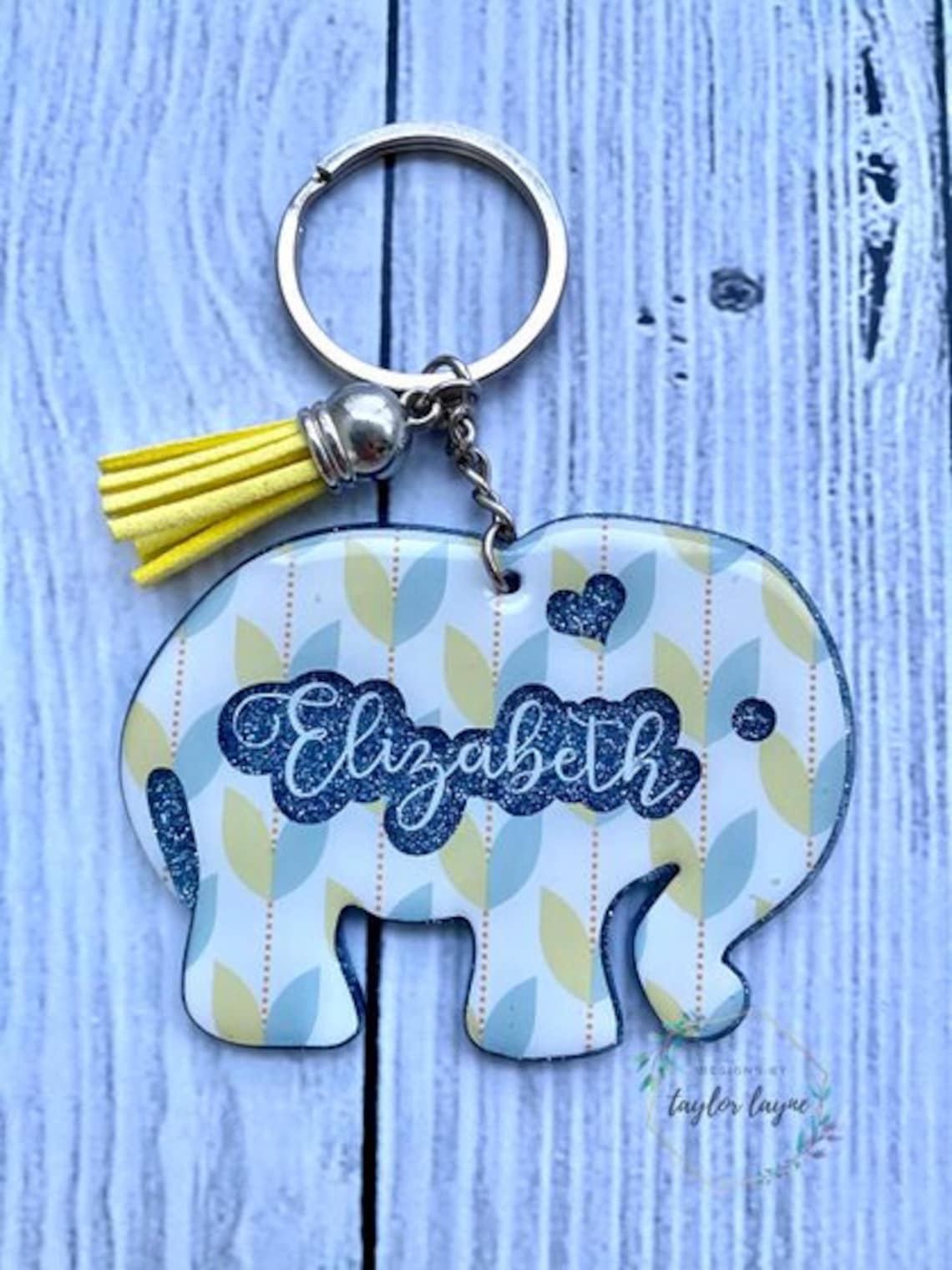 Cute Elephant Keychain With Name Personalized Elephant Etsy