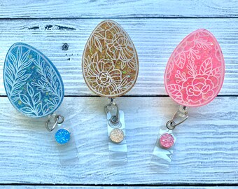Floral Easter Egg Badge Reel - Easter Badge Reel - Cute Badge Reel- Glitter Badge Reel - Nurse Badge Reel - Holiday Badge Reel