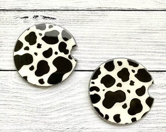 Cow Print Car Coasters - Animal Print Car Coaster - Coaster Set - Cow Print - Car Accessories