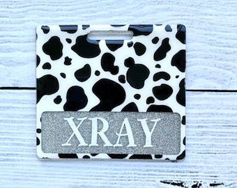 Cow Print Horizontal Badge Buddy - Custom Badge Buddy - Badge Buddy Glitter - Cute Badge Buddies -Extended Size Badge Buddy