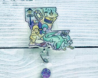 Louisiana Mardi Gras Badge Reel - Cute Badge Reel - Nurse Badge Reel - Glitter Badge Reel - Medical Badge Reel - Nurse Gift - Mardi Gras