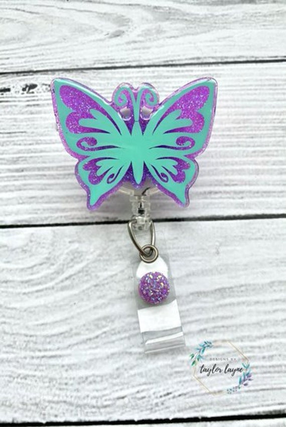 Cute Butterfly Badge Reel Glitter Badge Reel Nurse Badge Reel